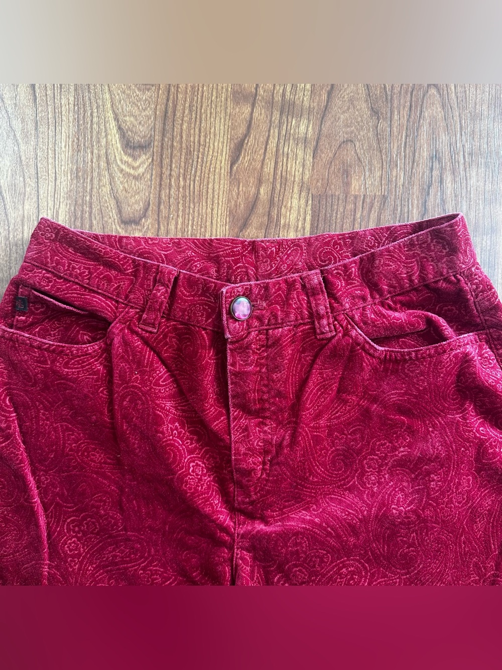 Lauren Ralph Lauren Red Paisley Velvet Pants